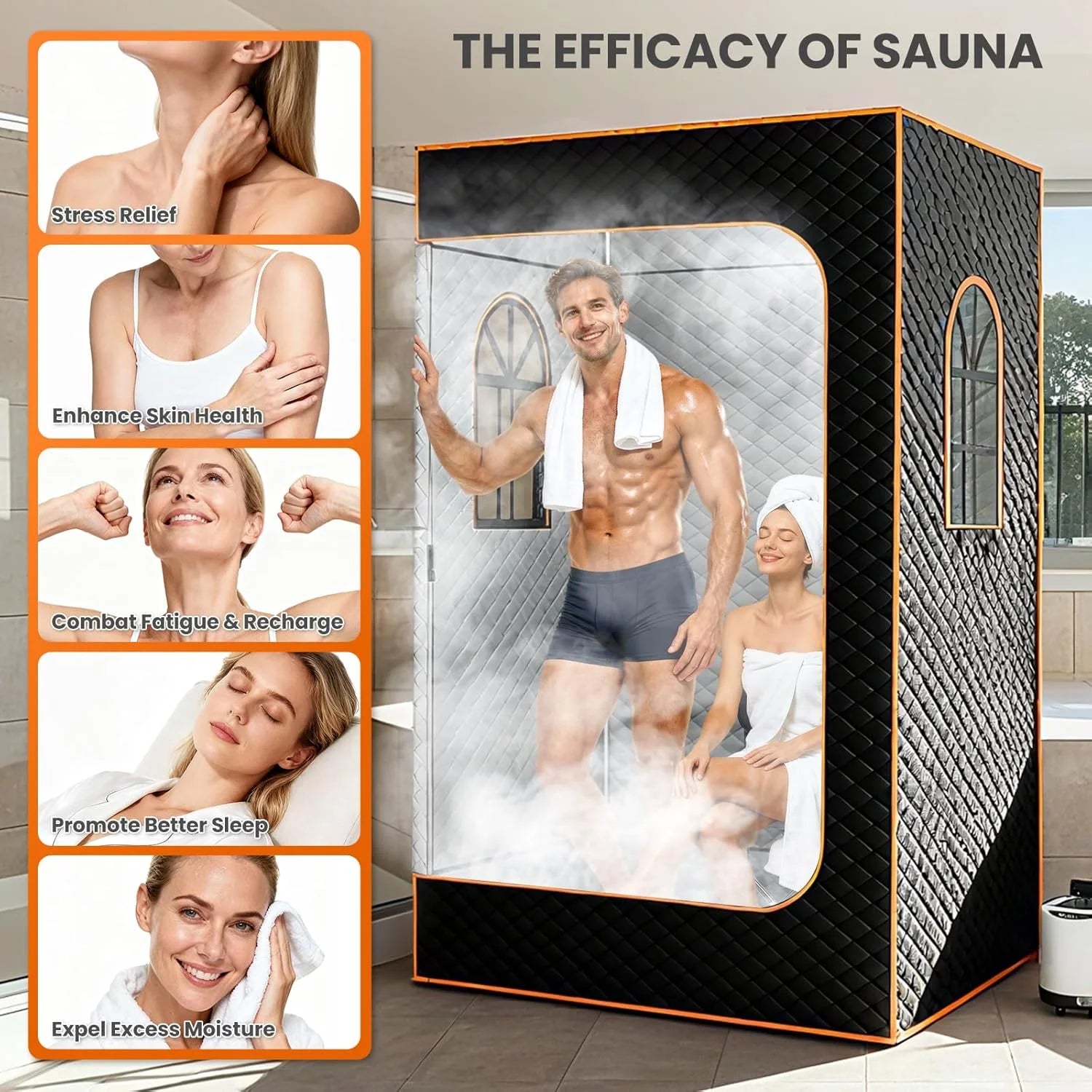 Upgraded Portable Steam Sauna Room with 3L&1200W Steamer, Home Sauna Tent with Chair, 3.9'X2.9'X5.9' Extra Large Size 2-Person Spa Steam Sauna Box with Remote Control, 9 Levels Heating