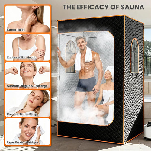 Upgraded Portable Steam Sauna Room with 3L&1200W Steamer, Home Sauna Tent with Chair, 3.9'X2.9'X5.9' Extra Large Size 2-Person Spa Steam Sauna Box with Remote Control, 9 Levels Heating