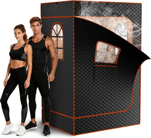 Upgraded Portable Steam Sauna Room with 3L&1200W Steamer, Home Sauna Tent with Chair, 3.9'X2.9'X5.9' Extra Large Size 2-Person Spa Steam Sauna Box with Remote Control, 9 Levels Heating