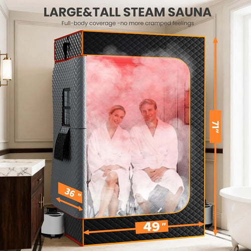 Upgraded Portable Sauna, Portable Sauna Tent for Home with 3L & 1200W Steamer and Folding Chair, Extra Large Size 2-Person Home SPA Steam Sauna Box with Remote Control, 9 Levels Heating