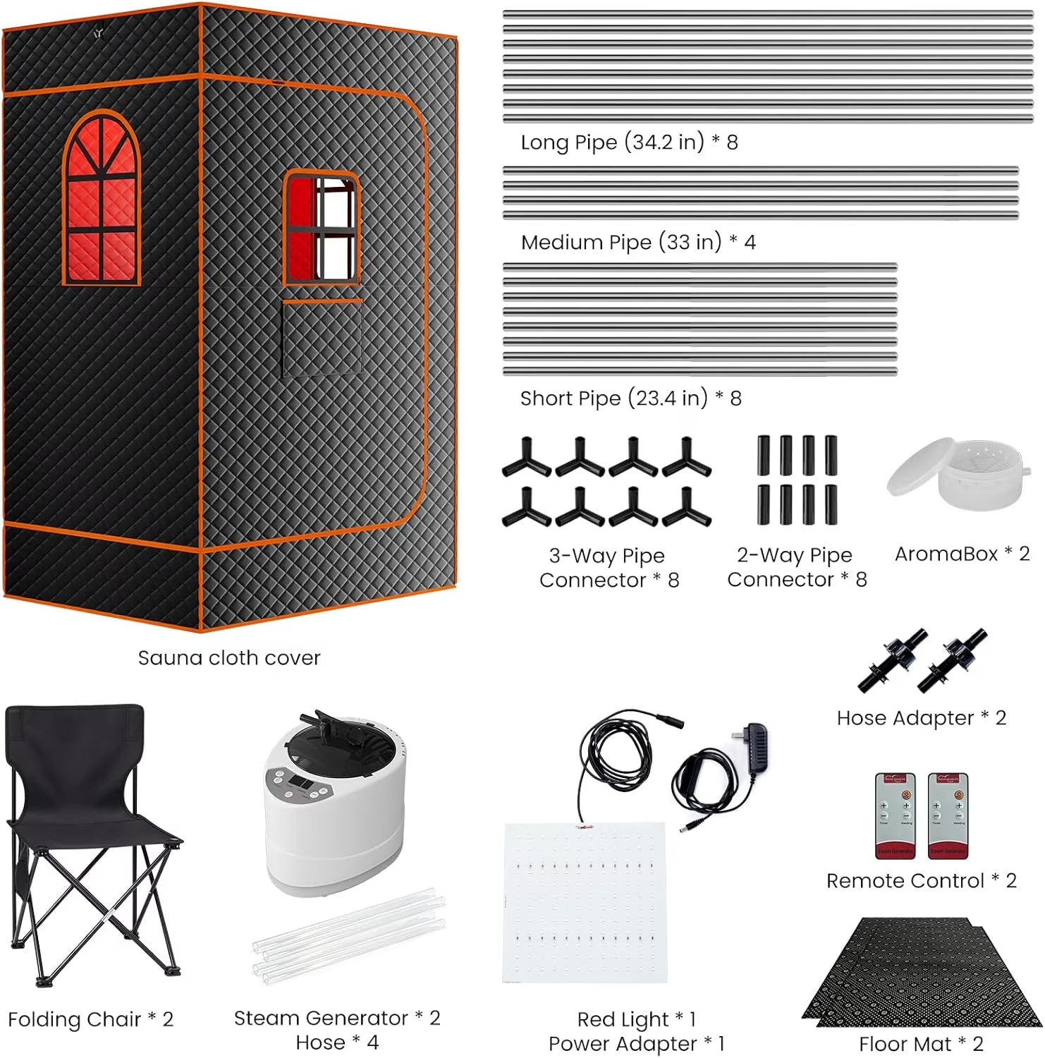 Upgraded Portable Sauna, Portable Sauna Tent for Home with 3L & 1200W Steamer and Folding Chair, Extra Large Size 2-Person Home SPA Steam Sauna Box with Remote Control, 9 Levels Heating