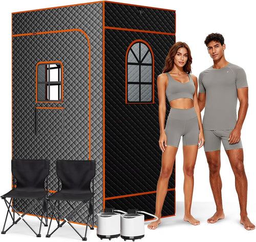 Upgraded Portable Steam Sauna Room with 3L&1200W Steamer, Home Sauna Tent with Chair, 3.9'X2.9'X5.9' Extra Large Size 2-Person Spa Steam Sauna Box with Remote Control, 9 Levels Heating