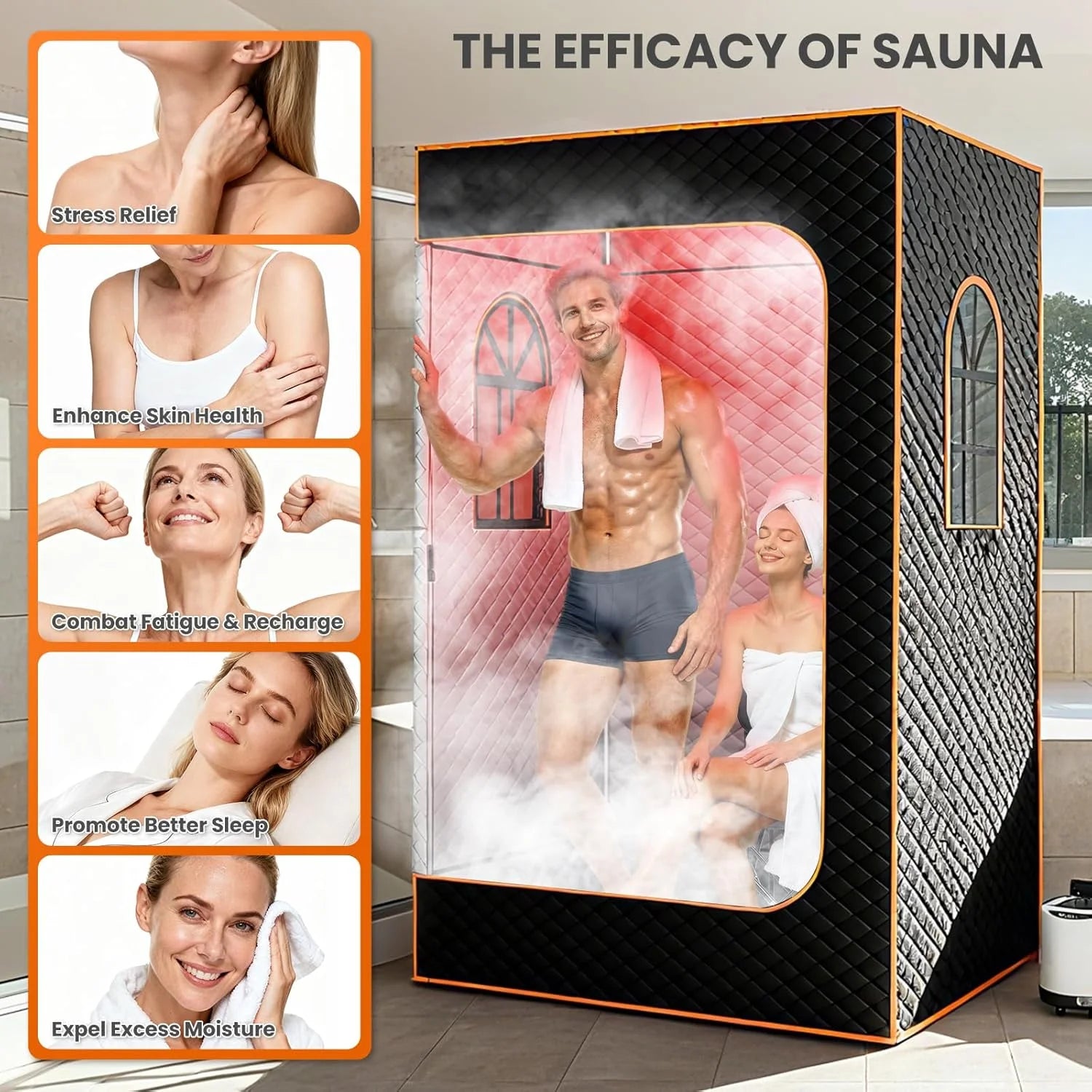 Upgraded Portable Sauna, Portable Sauna Tent for Home with 3L & 1200W Steamer and Folding Chair, Extra Large Size 2-Person Home SPA Steam Sauna Box with Remote Control, 9 Levels Heating