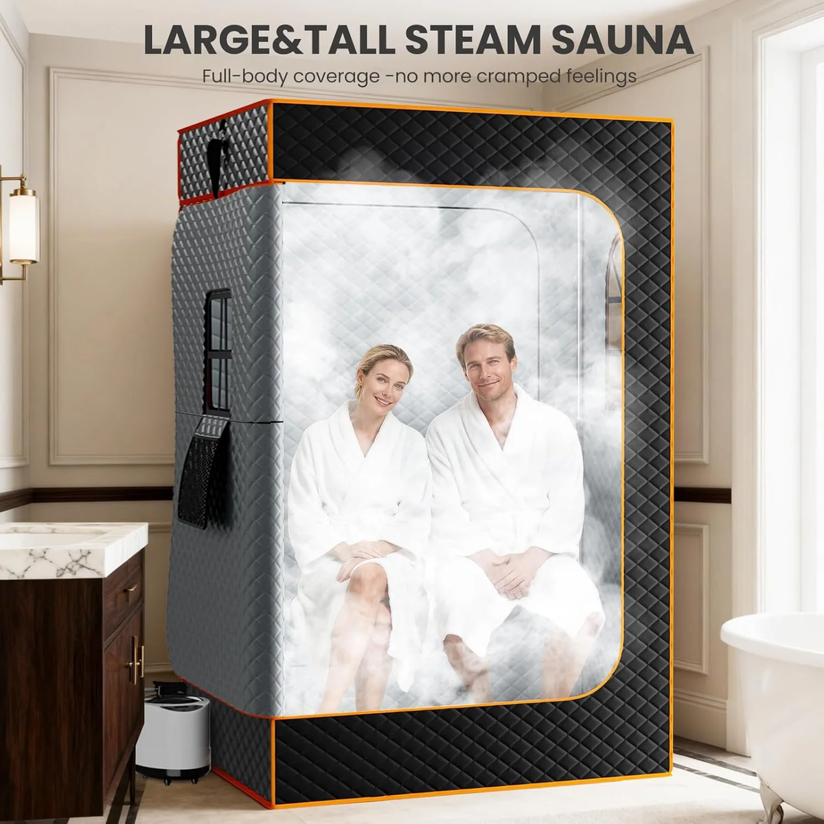 Upgraded Portable Steam Sauna Room with 3L&1200W Steamer, Home Sauna Tent with Chair, 3.9'X2.9'X5.9' Extra Large Size 2-Person Spa Steam Sauna Box with Remote Control, 9 Levels Heating