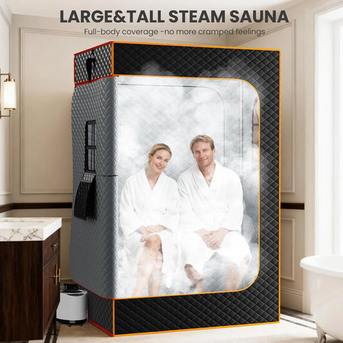 Upgraded Portable Steam Sauna Room with 3L&1200W Steamer, Home Sauna Tent with Chair, 3.9'X2.9'X5.9' Extra Large Size 2-Person Spa Steam Sauna Box with Remote Control, 9 Levels Heating