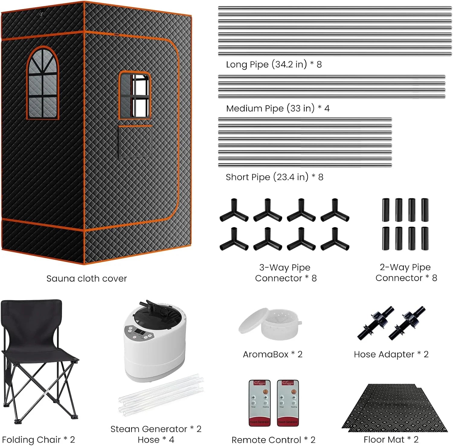 Upgraded Portable Steam Sauna Room with 3L&1200W Steamer, Home Sauna Tent with Chair, 3.9'X2.9'X5.9' Extra Large Size 2-Person Spa Steam Sauna Box with Remote Control, 9 Levels Heating