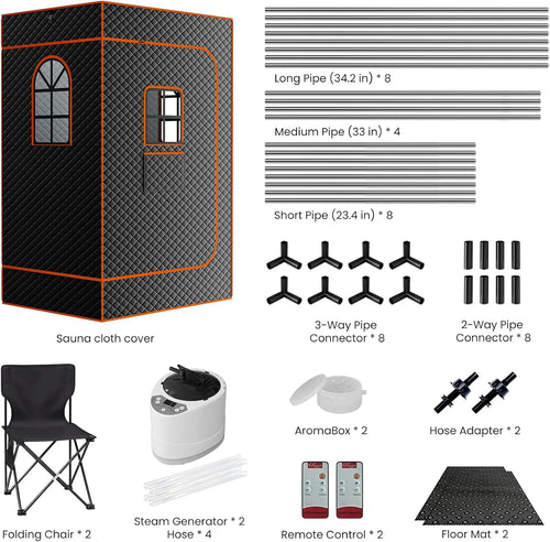 Upgraded Portable Steam Sauna Room with 3L&1200W Steamer, Home Sauna Tent with Chair, 3.9'X2.9'X5.9' Extra Large Size 2-Person Spa Steam Sauna Box with Remote Control, 9 Levels Heating